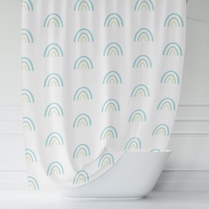 Kids Shower Curtain Neutral Rainbows, Kids Bathroom Decor, Girls Shower Curtain, Bath Curtain, Kids Bathroom Decor