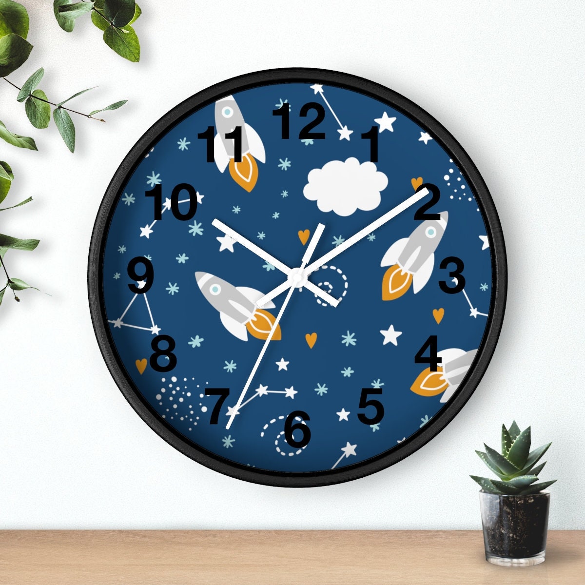 Outer Space Wall Clock Boys Wall Clock Boys Bedroom Decor Etsy