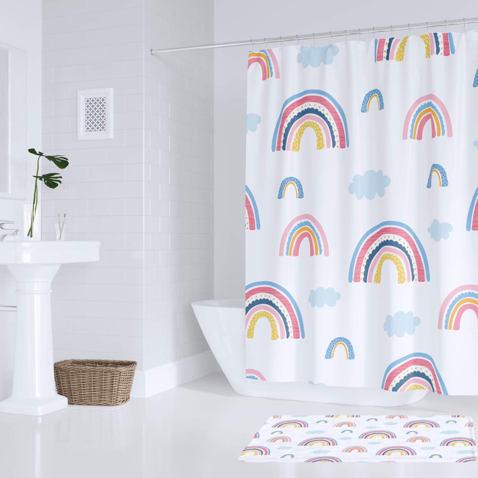Rainbow Shower Curtain Unisex Kids Neutral Shower Curtain Etsy