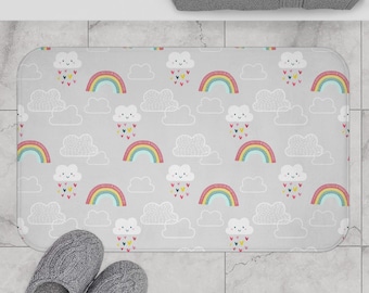 Kids Bath Mat Rainbow Clouds Neutral, Kids Bathroom Decor, Kids Bathroom Accessories, Kids Shower Mat, Kids Bath Decor, Children Bath,