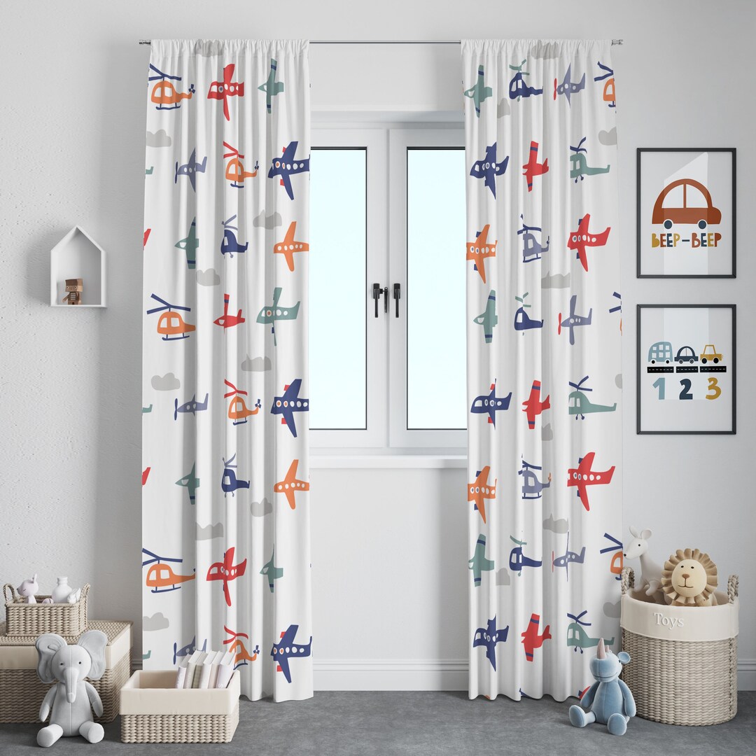 Boys Curtains Blackout Airplanes Transport, Boys Bedroom Curtains, Boys ...