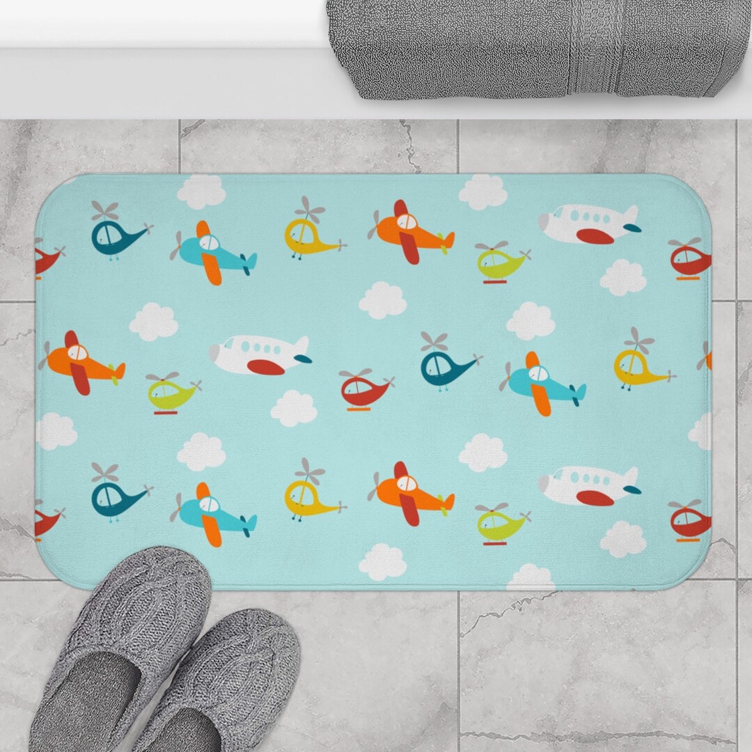 Airplanes Kids Bath Mat, Boys Bath Mat, Airplane Decor, Kids Bath Mat, Boys Bathroom Decor, Kids