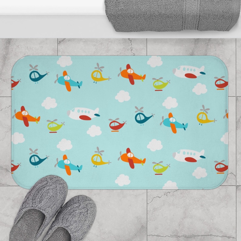 Airplanes Kids Bath Mat Boys Bath Mat Airplane Decor Kids Etsy