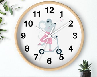 Mouse Wall Clock, Girls Wall Clock, Girls Bedroom Decor, Nursery Wall Clock, Nursery Decor, Kids Wall Clock, Girls Wall Décor