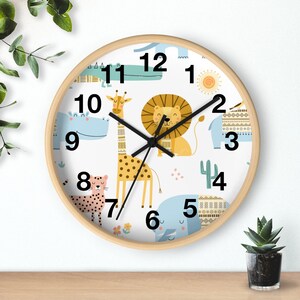 Kids Wall Clock Jungle Animals, Nursery Wall Clock Silent, Children Wall Clock No Ticking, Nursery Wall Decor, Kids Clock