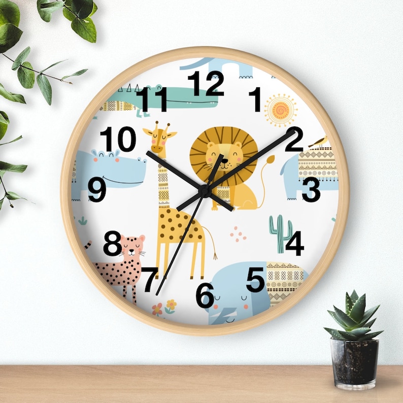 Kids Wall Clock Jungle Animals, Nursery Wall Clock Silent, Children Wall Clock No Ticking, Nursery Wall Decor, Kids Clock