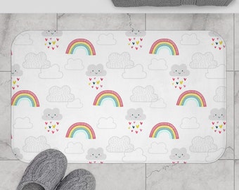 Kids Bath Mat Neutral Rainbows Clouds, Kids Bathroom Decor, Kids Bathroom Accessories, Kids Shower Mat, Kids Bath Decor, Children Bath Decor