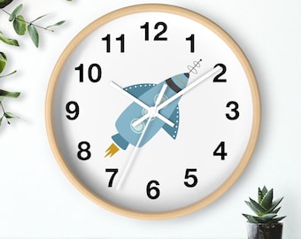Väggklocka för pojkar i rymden, väggklocka för barnrum, väggklocka för barn, tyst utan tickande, dekoration för pojkars sovrum, barnrumsdekor, babyshowerpresent