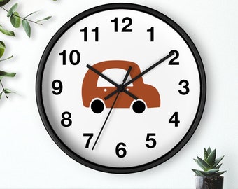 Boys Wall Clock Transport Red Car, Nursery Wall Clock Silent, Children Wall Clock No Ticking, Nursery Wall Decor, Boys Clock, Boys Baby Gift