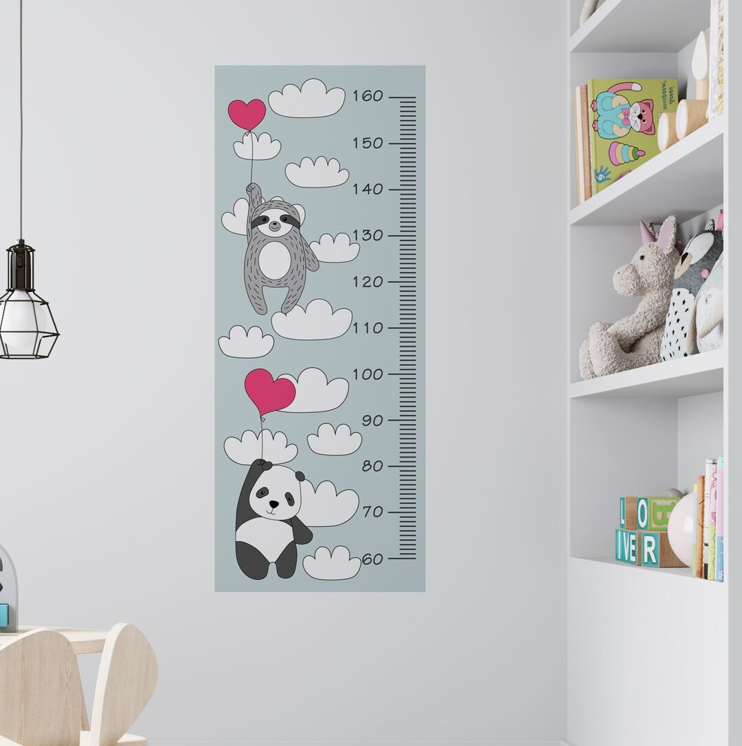 Panda Ruler Designs Kids Growth Chart Ruler Wall Decal Panda Sloth, Kid Height Chart Wall ...