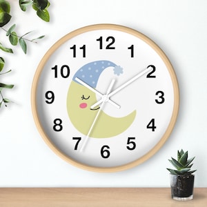 Boys Wall Clock Sleeping Moon, Nursery Wall Clock Wooden, Silent No Ticking, Boys Bedroom Decor, Nursery Decor, Baby Shower Gift