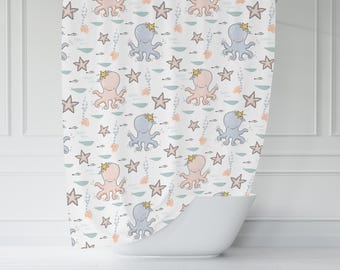 Kids Shower Curtain Ocean, Gender Neutral Shower Curtain, Kids Bathroom Decor and Accessories, Kids Bath Curtain, Baby Shower Gift