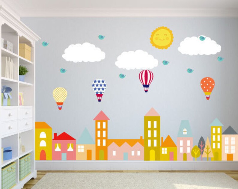 City Wall Decals Nursery Decal Kids Hot Air Balloon