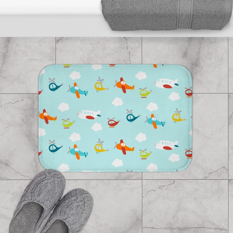 Airplanes Kids Bath Mat Boys Bath Mat Airplane Decor Kids Etsy