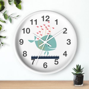 Whale Wall Clock, Boys Bedroom Decor, Nursery Wall Clock, Nursery Decor, Kids Wall Clock, Nursery Art, Kids Room Decor, Baby Gift