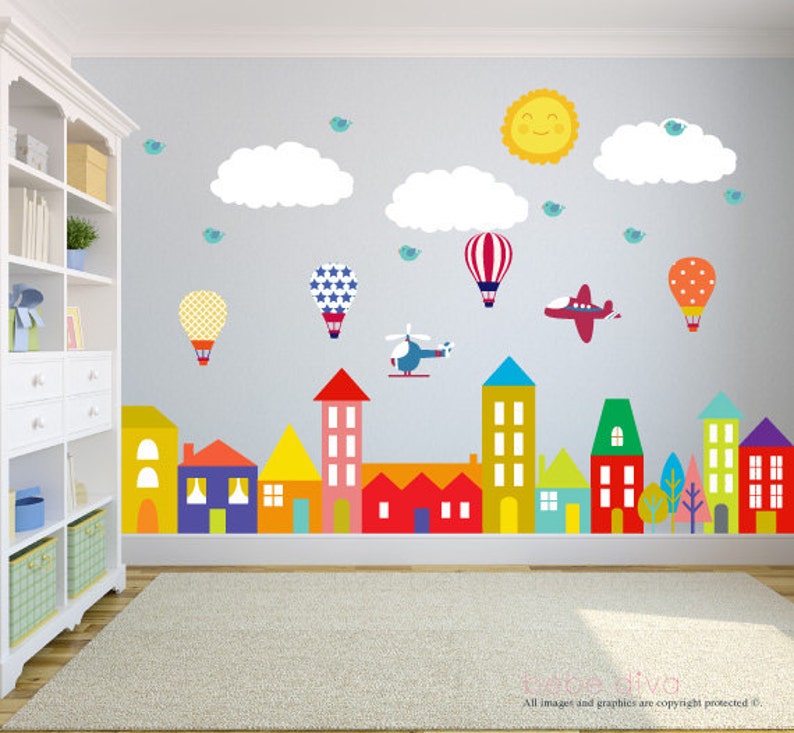 City Wall Decals Nursery Decal Kids Hot Air Balloon