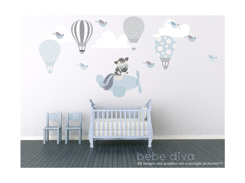 Hot Air Balloon Wall Decal Zebraairplane Wall Decals Nursery Etsy