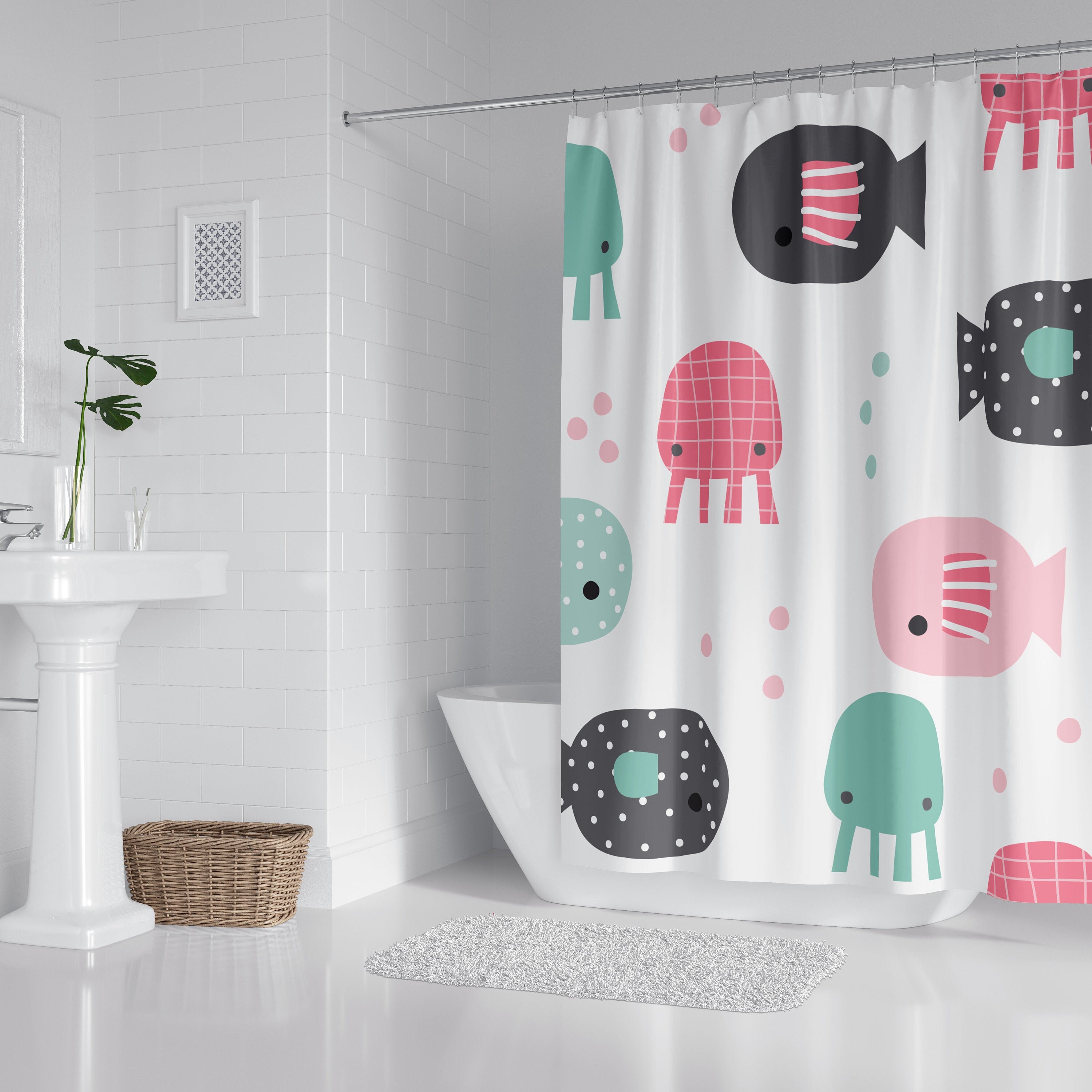 Girls Shower Curtain Ocean Girls Bath Curtain Girls Bathroom Etsy