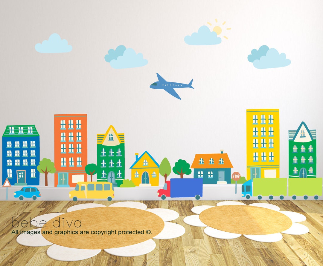 City Wall Decals, Wall Decals Nursery, Nursery Wall Decal, Kids Wall