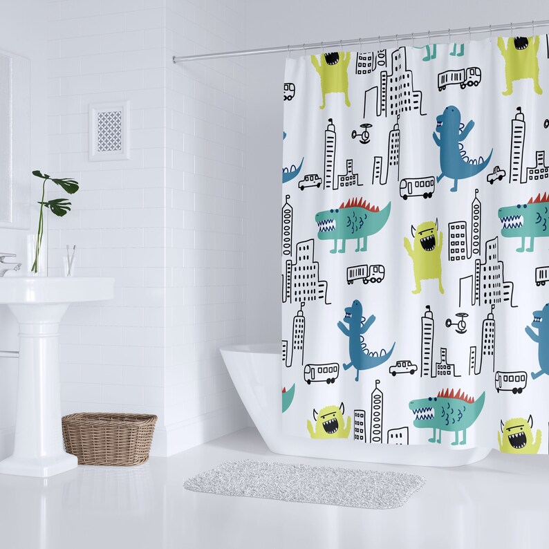 Dinosaur Shower Curtain Kids Shower Curtain Boys Shower Etsy