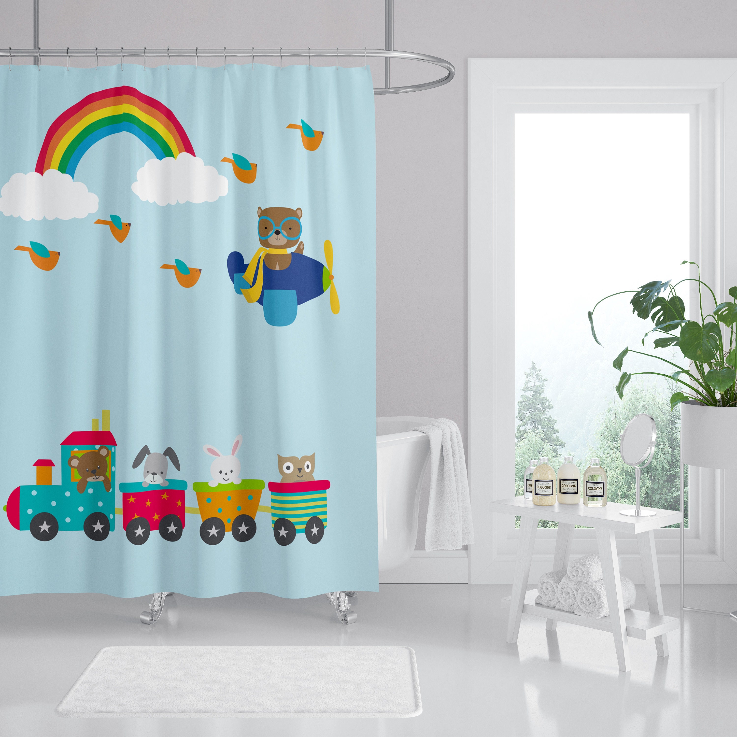 Train Shower Curtain Boys Transport Shower Curtain Kids Etsy