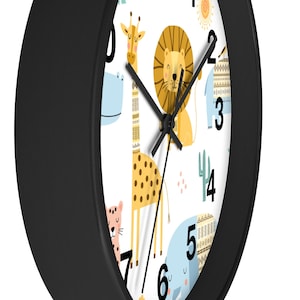 Kids Wall Clock Jungle Animals, Nursery Wall Clock Silent, Children Wall Clock No Ticking, Nursery Wall Decor, Kids Clock