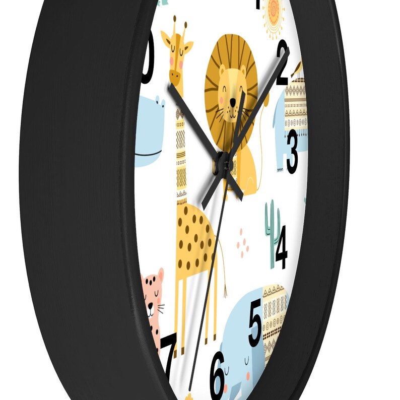 Kids Wall Clock Jungle Animals, Nursery Wall Clock Silent, Children Wall Clock No Ticking, Nursery Wall Decor, Kids Clock