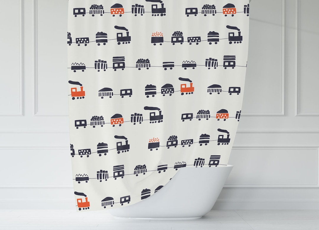 Boys Shower Curtain Train Transport, Boys Bathroom Decor and