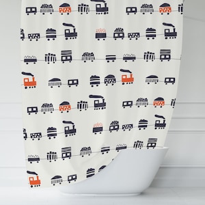 Boys Shower Curtain Train Transport, Boys Bathroom Decor and Accessories, Boys Bath Curtain, Toddler Boy Bathroom, Baby Boy Bathroom Decor