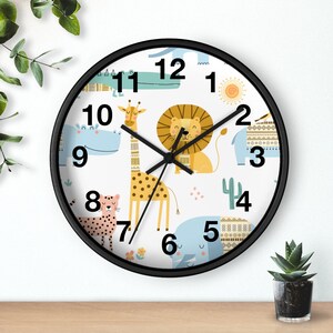 Kids Wall Clock Jungle Animals, Nursery Wall Clock Silent, Children Wall Clock No Ticking, Nursery Wall Decor, Kids Clock