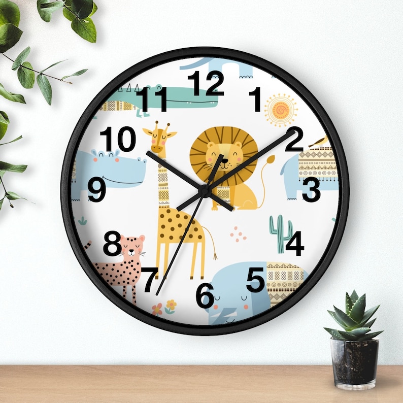 Kids Wall Clock Jungle Animals, Nursery Wall Clock Silent, Children Wall Clock No Ticking, Nursery Wall Decor, Kids Clock