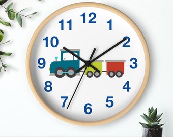 Boys Wall Clock Transport Train, Nursery Wall Clock Silent, Children Wall Clock No Ticking, Nursery Wall Decor, Boys Clock, Boys Baby Gift