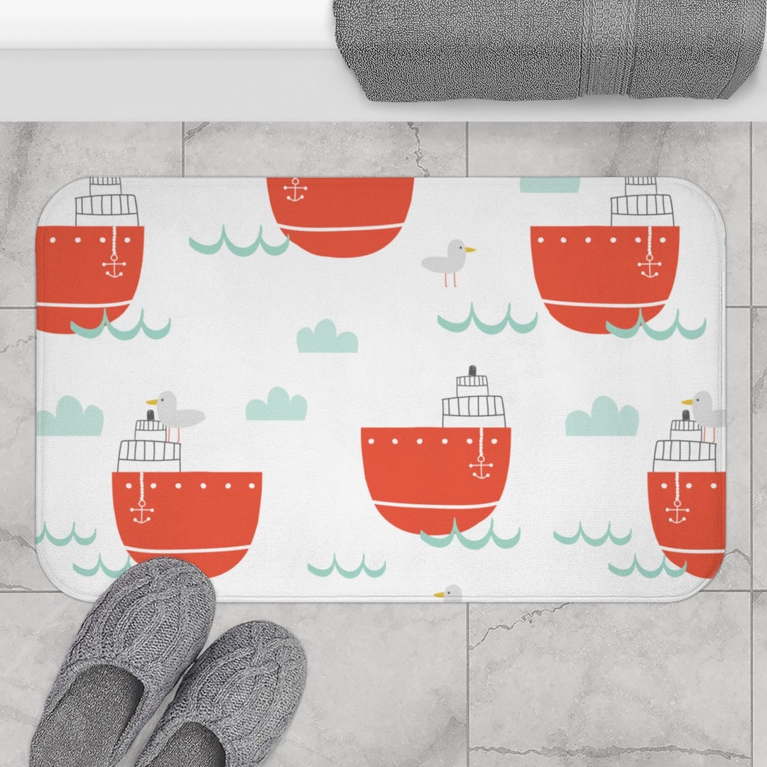 Boys Bath Mat Ocean Boats, Boys Bathroom Decor, Boys Bathroom