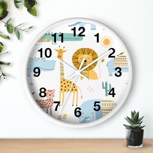 Kids Wall Clock Jungle Animals, Nursery Wall Clock Silent, Children Wall Clock No Ticking, Nursery Wall Decor, Kids Clock