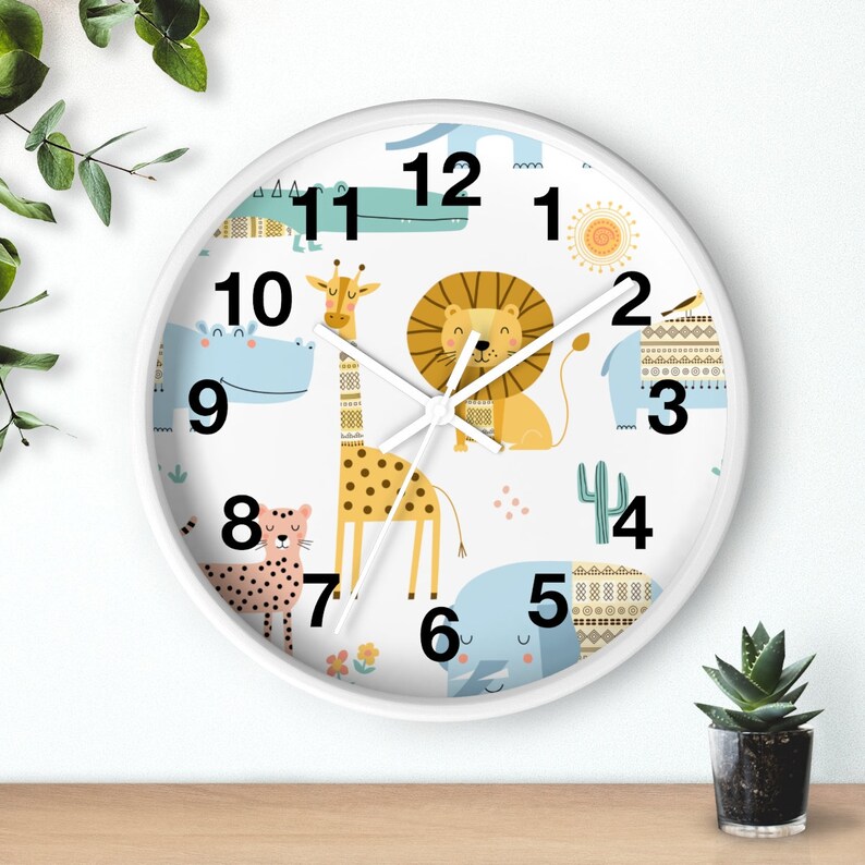 Kids Wall Clock Jungle Animals, Nursery Wall Clock Silent, Children Wall Clock No Ticking, Nursery Wall Decor, Kids Clock