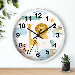 Kids Wall Clock Jungle Animals, Nursery Wall Clock Silent, Children Wall Clock No Ticking, Nursery Wall Decor, Kids Clock
