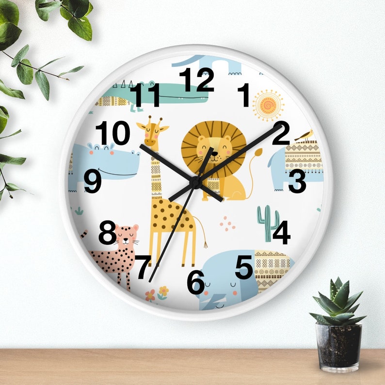Kids Wall Clock Jungle Animals, Nursery Wall Clock Silent, Children Wall Clock No Ticking, Nursery Wall Decor, Kids Clock