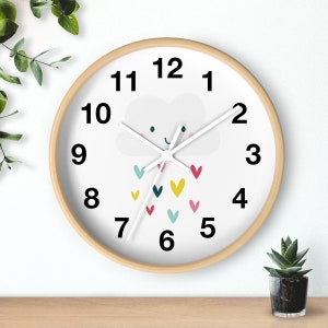 Kids Wall Clock Neutral Cloud Hearts, Nursery Wall Clock Silent, Children Wall Clock No Ticking, Nursery Wall Decor, Kids Clock, Baby Gift
