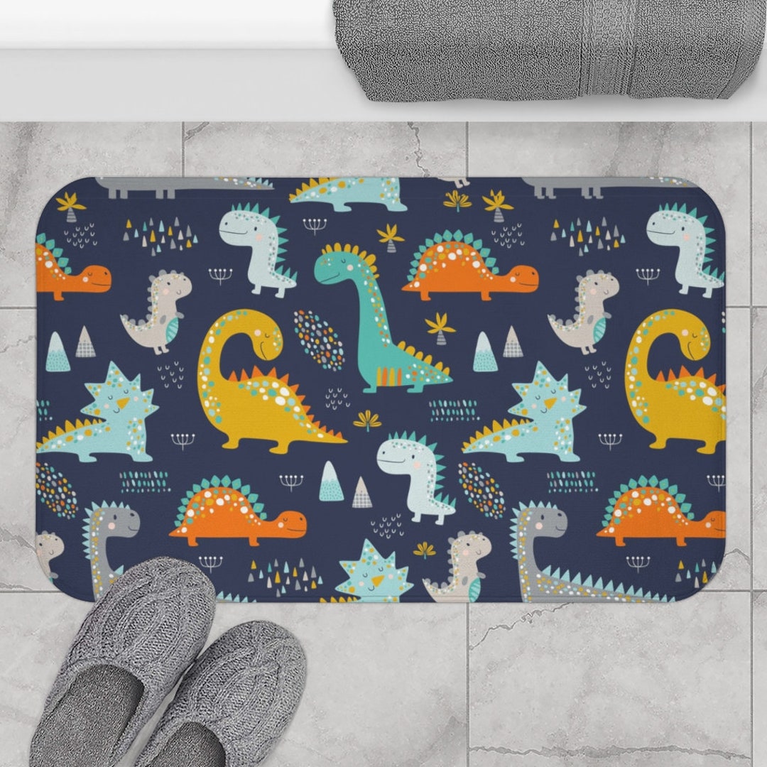 Boys Bath Mat Dinosaurs Blue, Boys Shower Mat, Boys Bathroom Decor ...