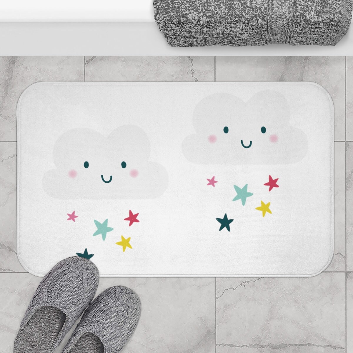 Clouds Rainbow Bath Mat Kids Bath Mat Unisex Neutral Bath Etsy