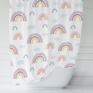 Kids Shower Curtain Neutral Rainbows, Kids Bathroom Decor, Girls Shower Curtain, Bath Curtain, Kids Bathroom Decor