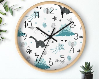 Boys Wall Clock Dinosaur, Nursery Wall Clock, Kids Wall Clock, Silent No Ticking, Boys Bedroom Decor, Nursery Decor, Baby Shower Gift