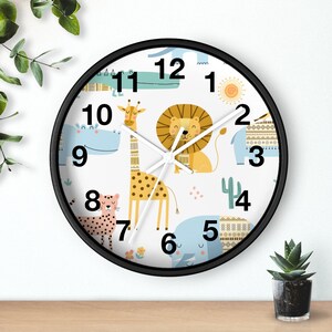 Kids Wall Clock Jungle Animals, Nursery Wall Clock Silent, Children Wall Clock No Ticking, Nursery Wall Decor, Kids Clock