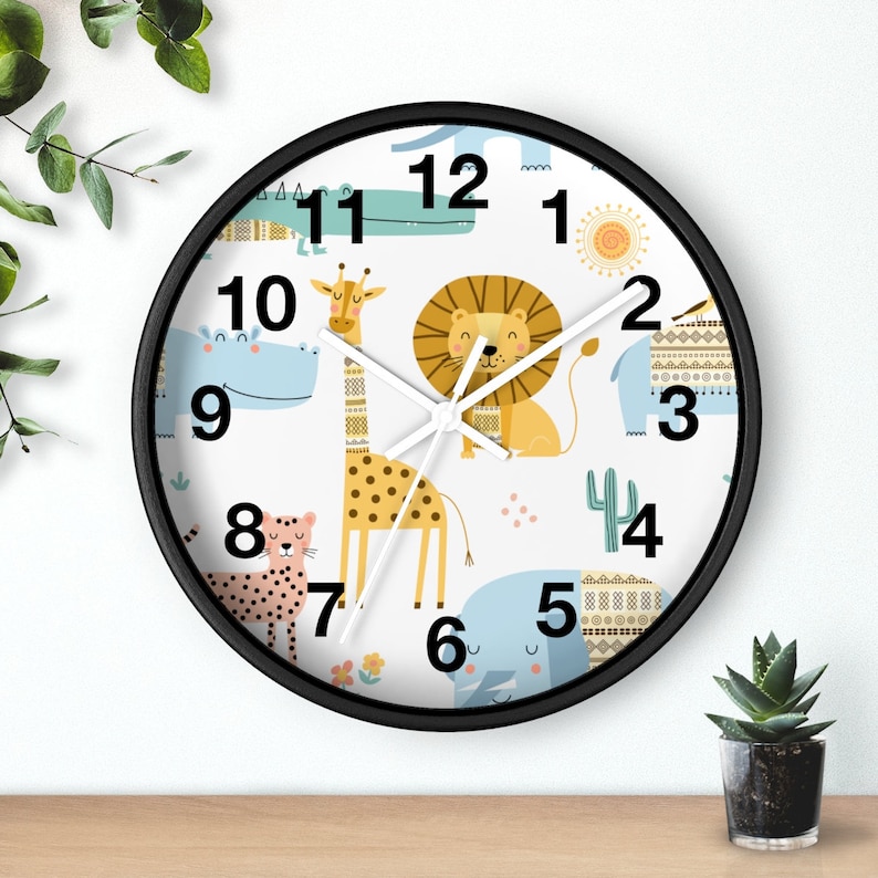 Kids Wall Clock Jungle Animals, Nursery Wall Clock Silent, Children Wall Clock No Ticking, Nursery Wall Decor, Kids Clock