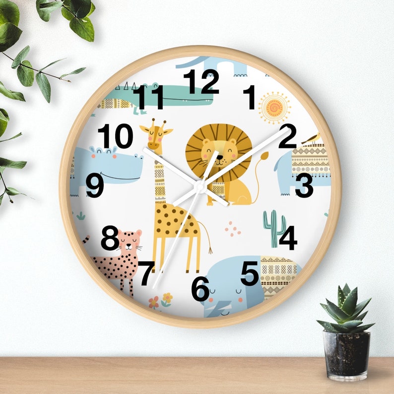 Kids Wall Clock Jungle Animals, Nursery Wall Clock Silent, Children Wall Clock No Ticking, Nursery Wall Decor, Kids Clock