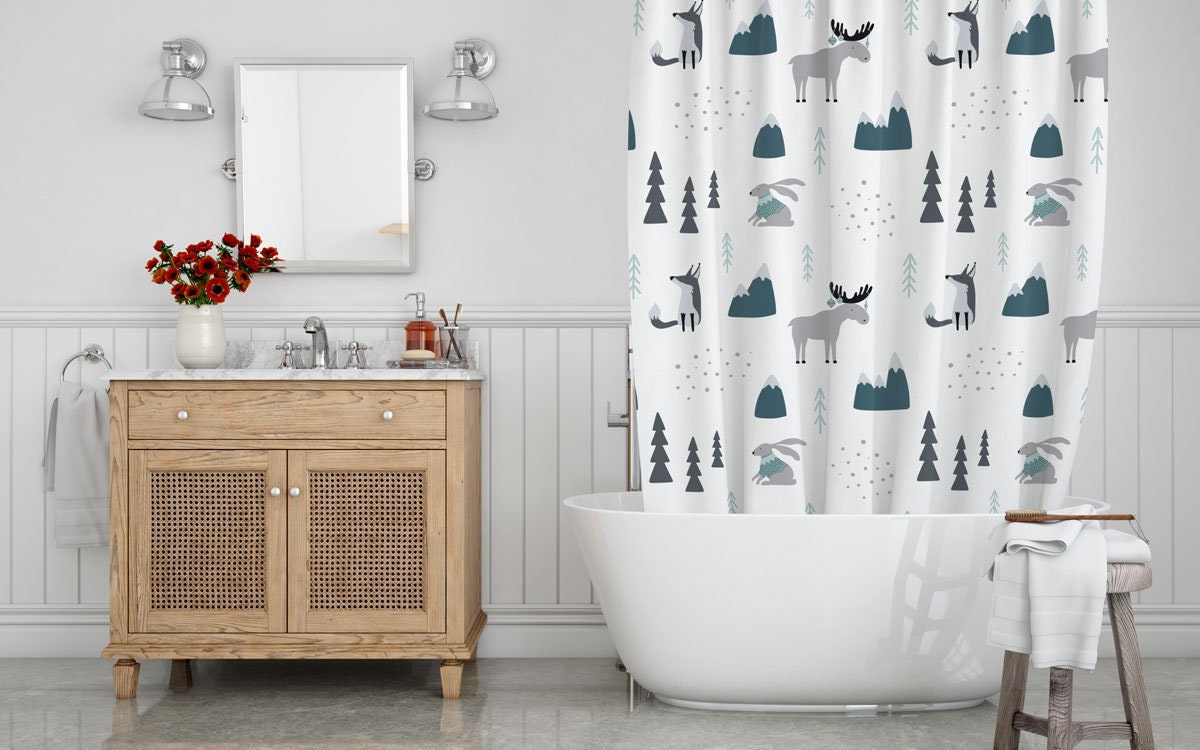 Woodland Animals Duschvorhang – 183 X 183 Cm, Polyester, Wasserdicht, Mit 12 Metallhaken