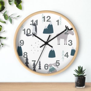 Kids Wall Clock Woodland Animals Neutral, Silent Wall Clock, Kids Bedroom Decor, Nursery Wall Clock, Nursery Decor, Kids Clock, Child Clock