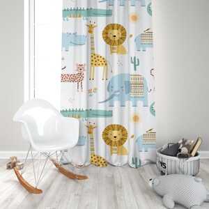 Kids Curtains Blackout Jungle Animals, Kids Bedroom Curtains, Kids Nursery Window Panels, Kids Window Coverings, Baby Curtain Panels