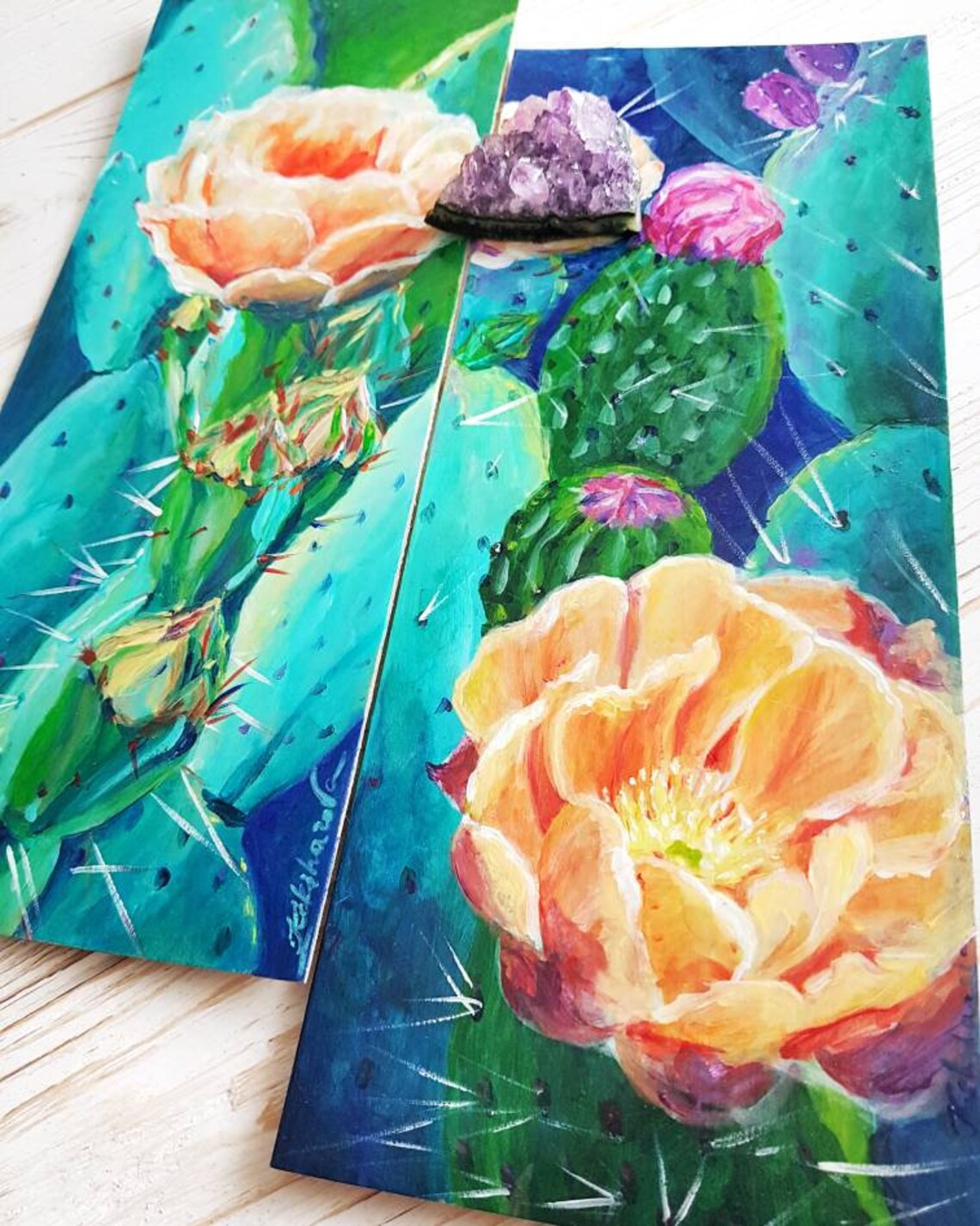 Opuntia flower 2 original acrylic painting cactus cacti wall Etsy