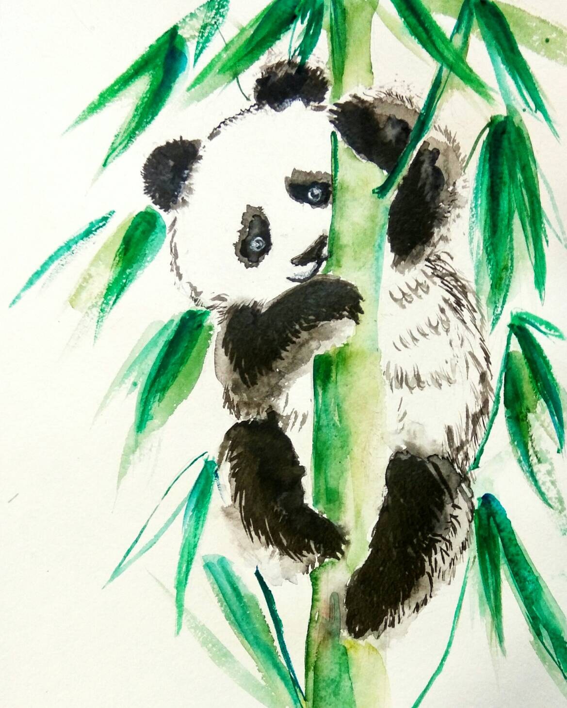 Cute Panda Bear Original Watercolor Ink Painting children Etsy